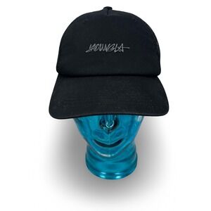YoungLA Black Trucker Hat Adjustable Strapback Mesh Back Script Logo Gym Cap